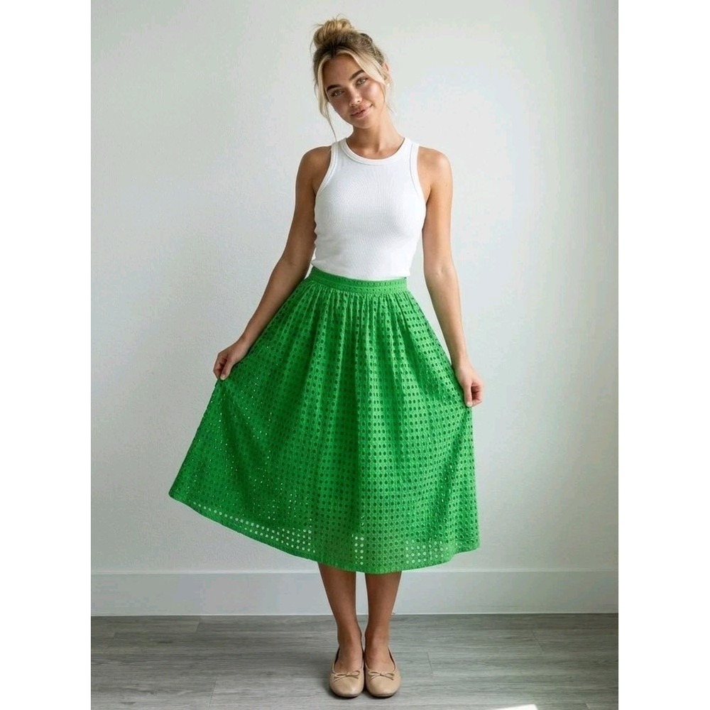 Kate Spade New York Skirt Sz L Feminine Kelly Green Eyelet Midi Skirt Target